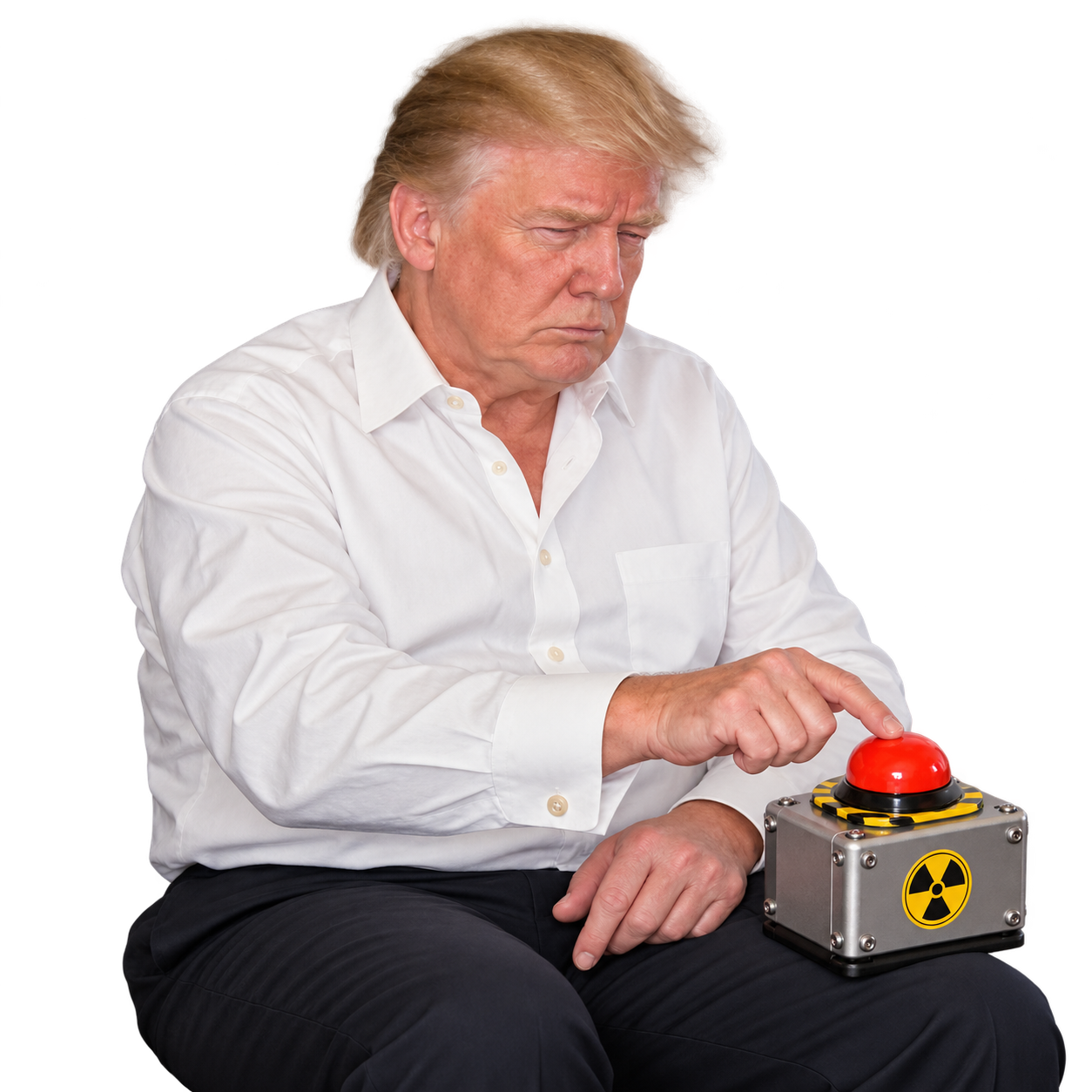 Trumpchi reaching for a big red button